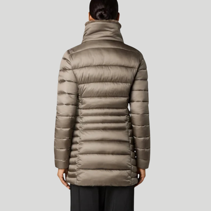 Save the Duck Caroline Longline Puffer Jacket with Faux-Fur Collar - Mud Grey