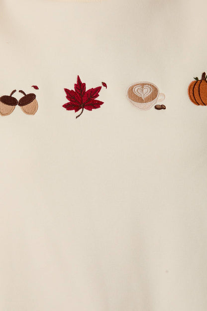 CREW NECK LONG SLEEVE FALL EMBROIDERY SWEATSHIRT