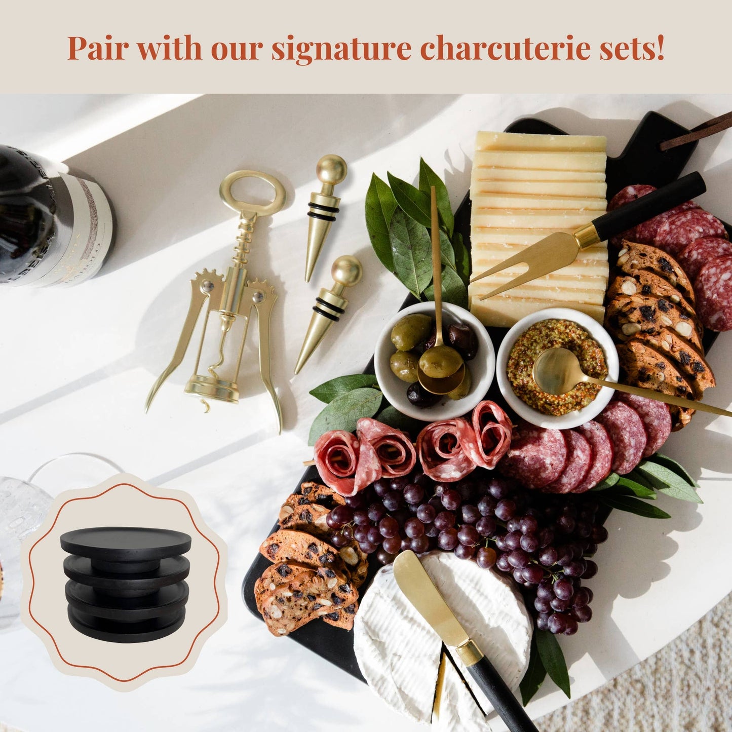 Wine Glass Toppers - Charcuterie Appetizer Plates - Black