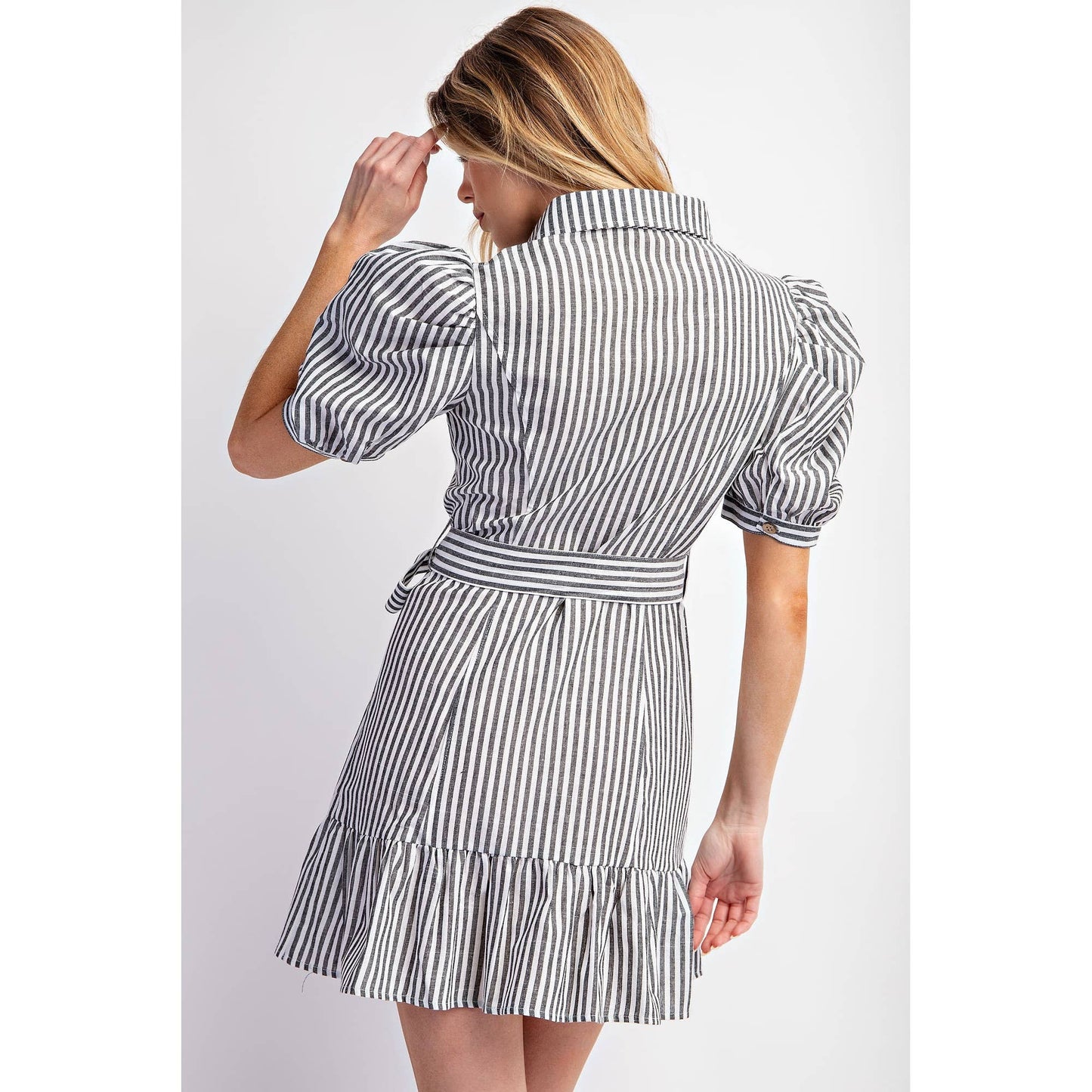 COTTON STRIPED BELTED SHIRT DRESS