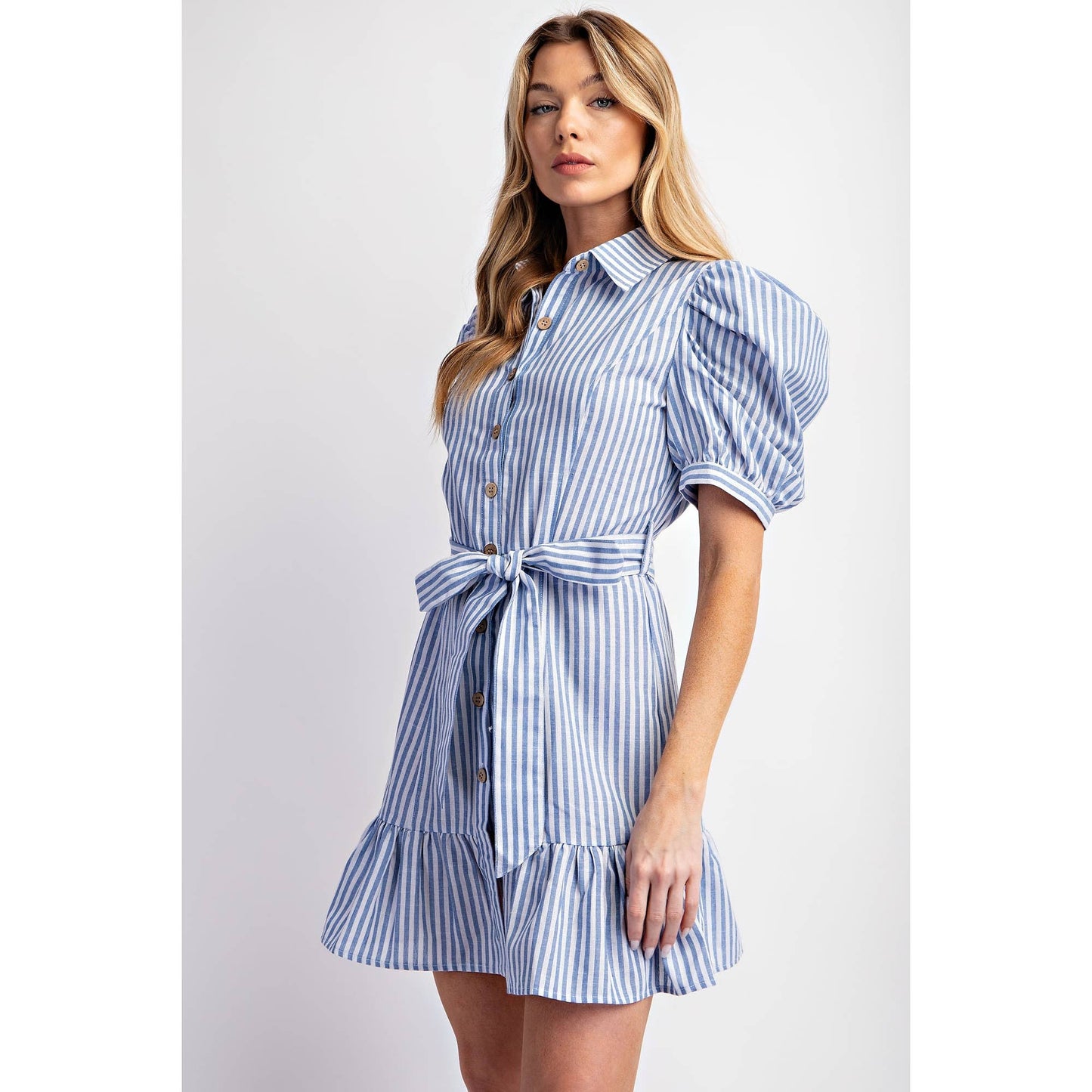 COTTON STRIPED BELTED SHIRT DRESS