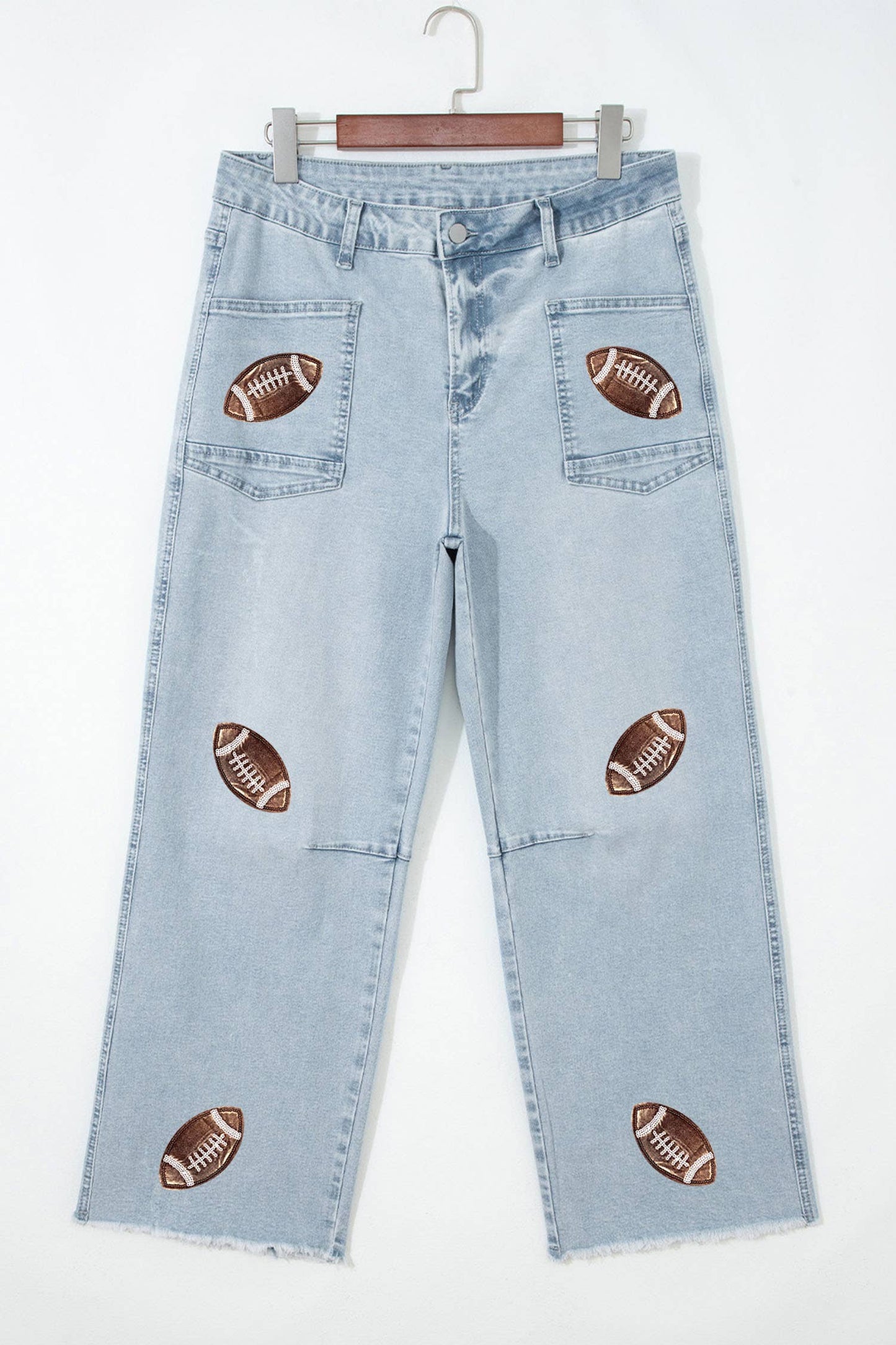 Little Daisy Closet Game Day Sequin Detail High Waist Patchwork Shift Jeans