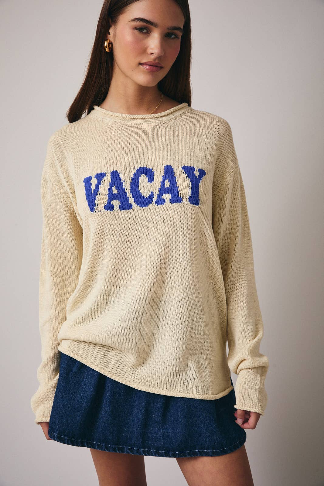 ROLL UP NECK LONG SLEEVE "VACAY “LT WEIGHT SWEATER