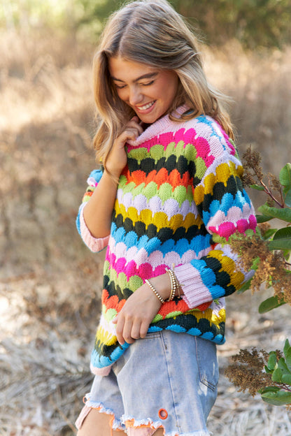 Fish Scales Multicolor Design Knit Sweater
