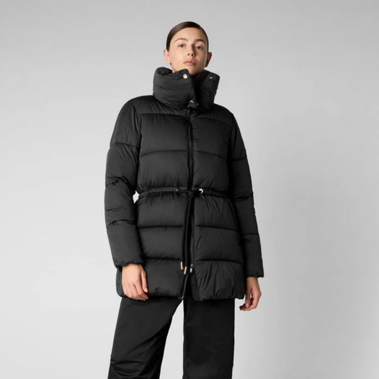 Save the Duck Petunia Adjustable Puffer Coat with Gold Details - Black