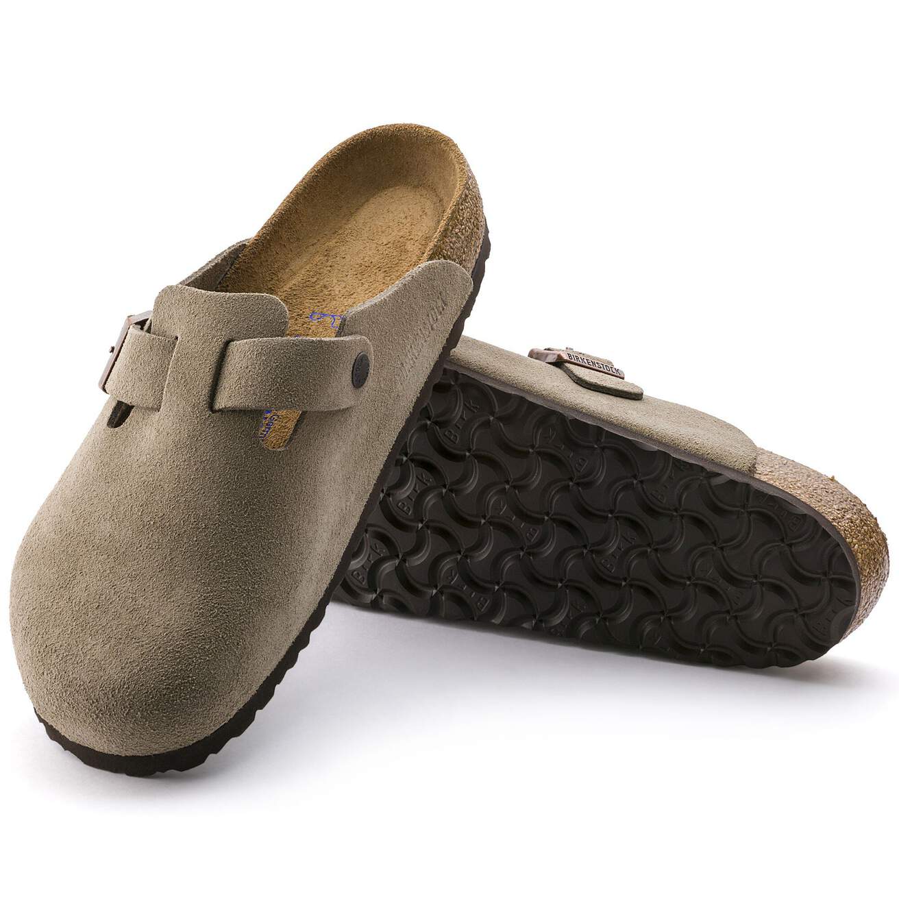 Birkinstock Boston Soft Footbed Suede Leather in Taupe