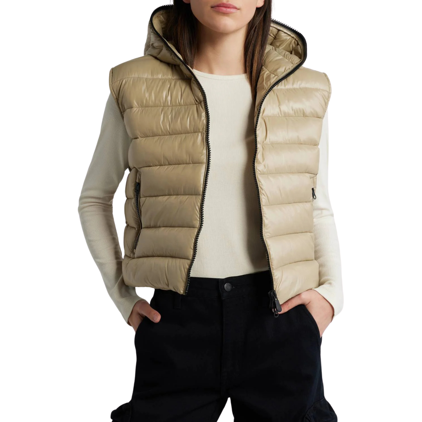 Save the Duck Romina Hooded Puffer Vest - Wood Beige