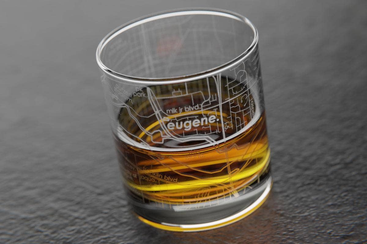 Colleges - State College Town Map - Etched Whiskey Rocks Glass - 11 oz