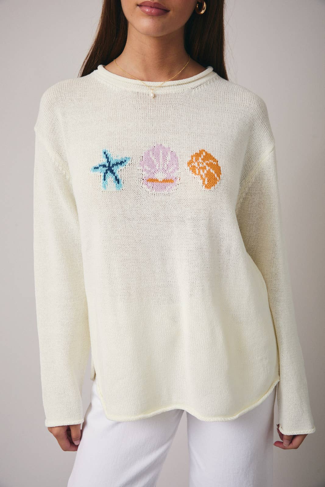 ROUND NECK LONG SLEEVE 'SEA' GRAPHIC SWEATER
