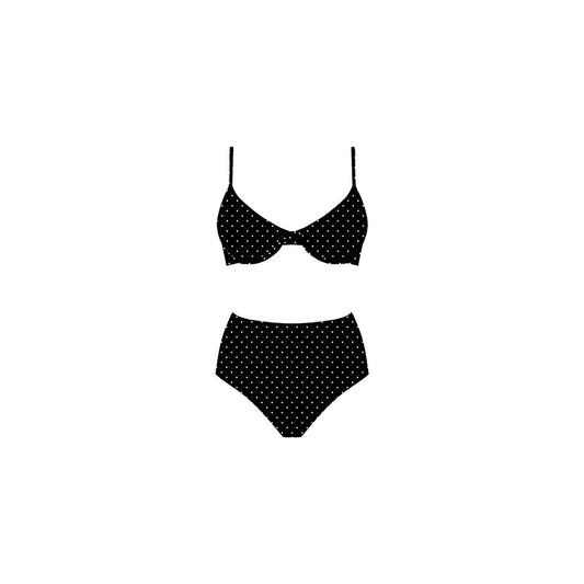 Black Polka Dot High Waisted Bikini Set
