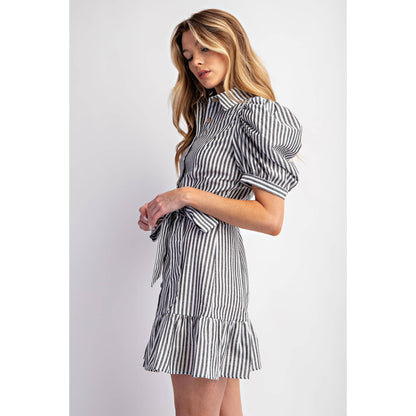 COTTON STRIPED BELTED SHIRT DRESS