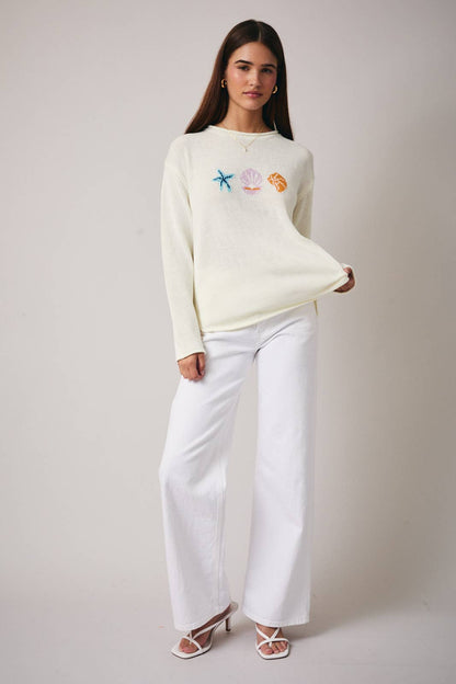 ROUND NECK LONG SLEEVE 'SEA' GRAPHIC SWEATER