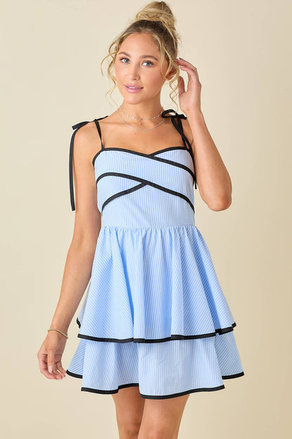 Ribbon shoulder strap with contrast binding dress