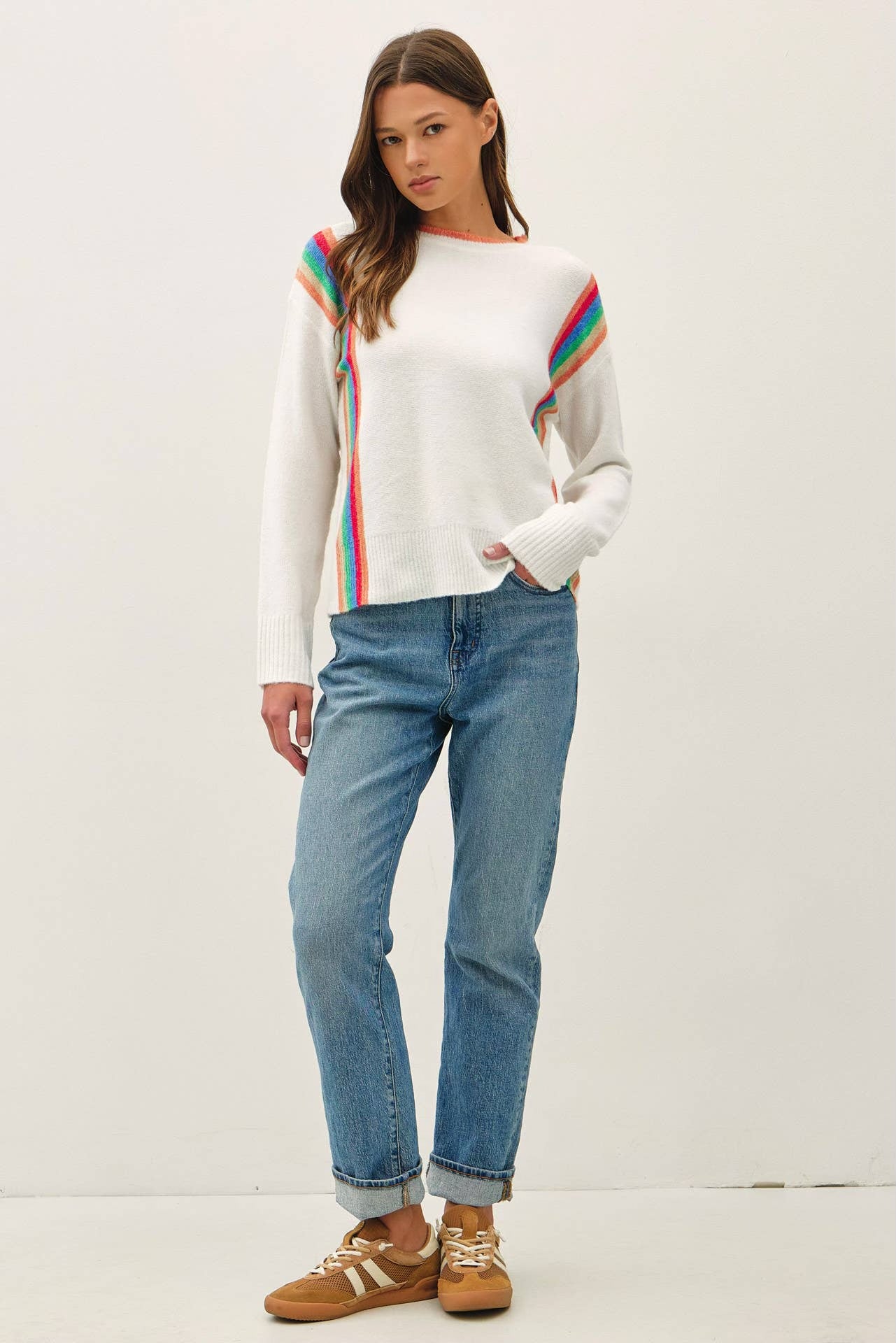 Wool Blend Vertical Rainbow Striped Sweater