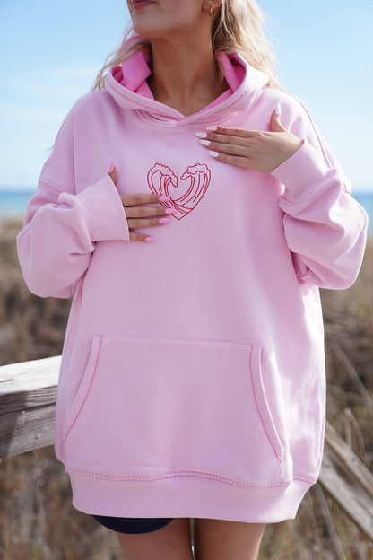 Bubblegum Pink Ocean Heart Stitched Hoodie