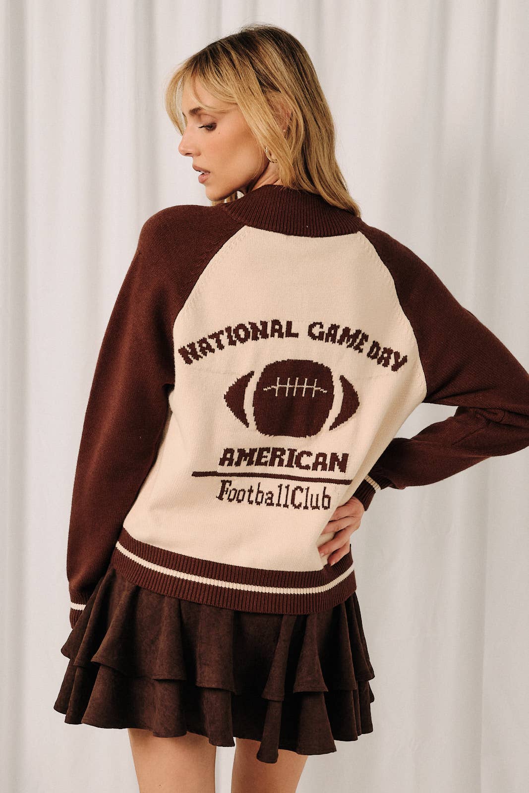 Sunday Edition - “National Game Day” Graphic Button Down Sweater Cardigan