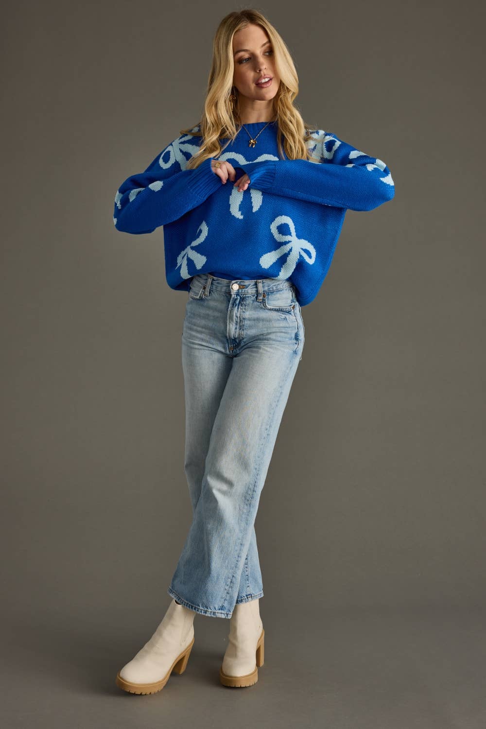 Panache Apparel Co. Blue Bow Sweater