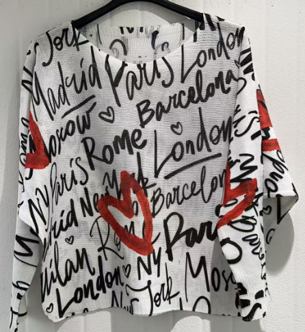 Heart City Round Knit Printed Sweater