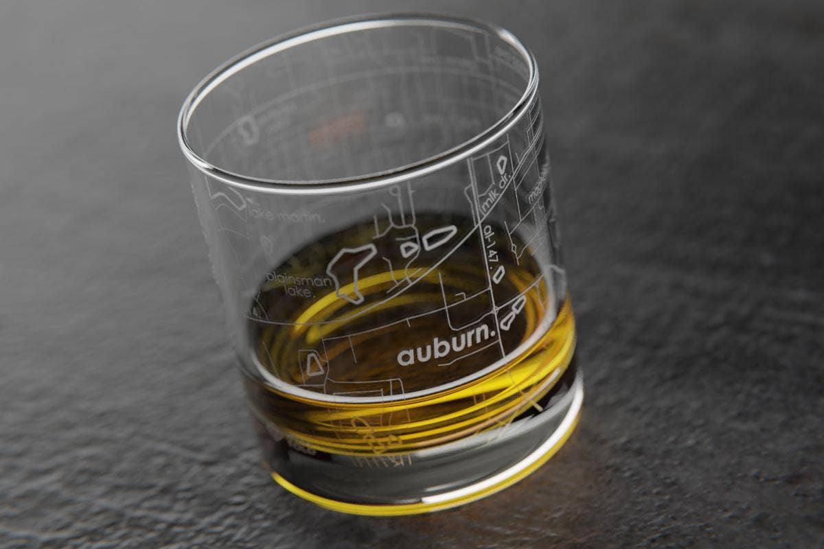 Colleges - State College Town Map - Etched Whiskey Rocks Glass - 11 oz