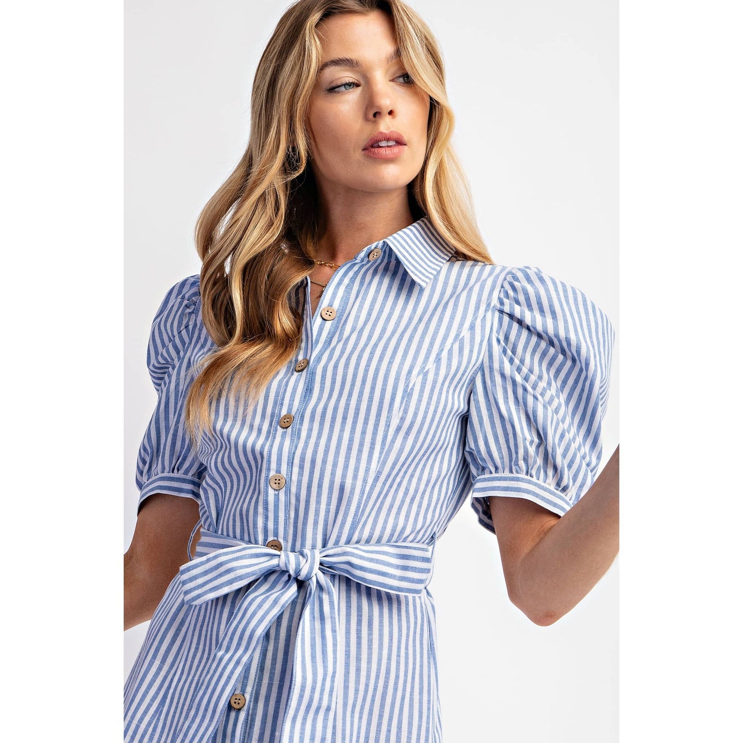 COTTON STRIPED BELTED SHIRT DRESS