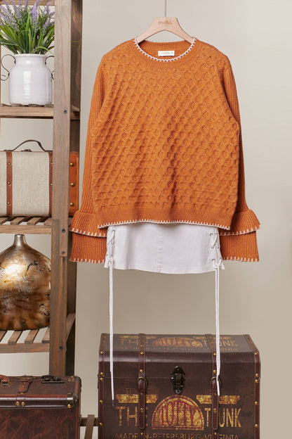 Mello Layered Sleeve Round Neck Sweater