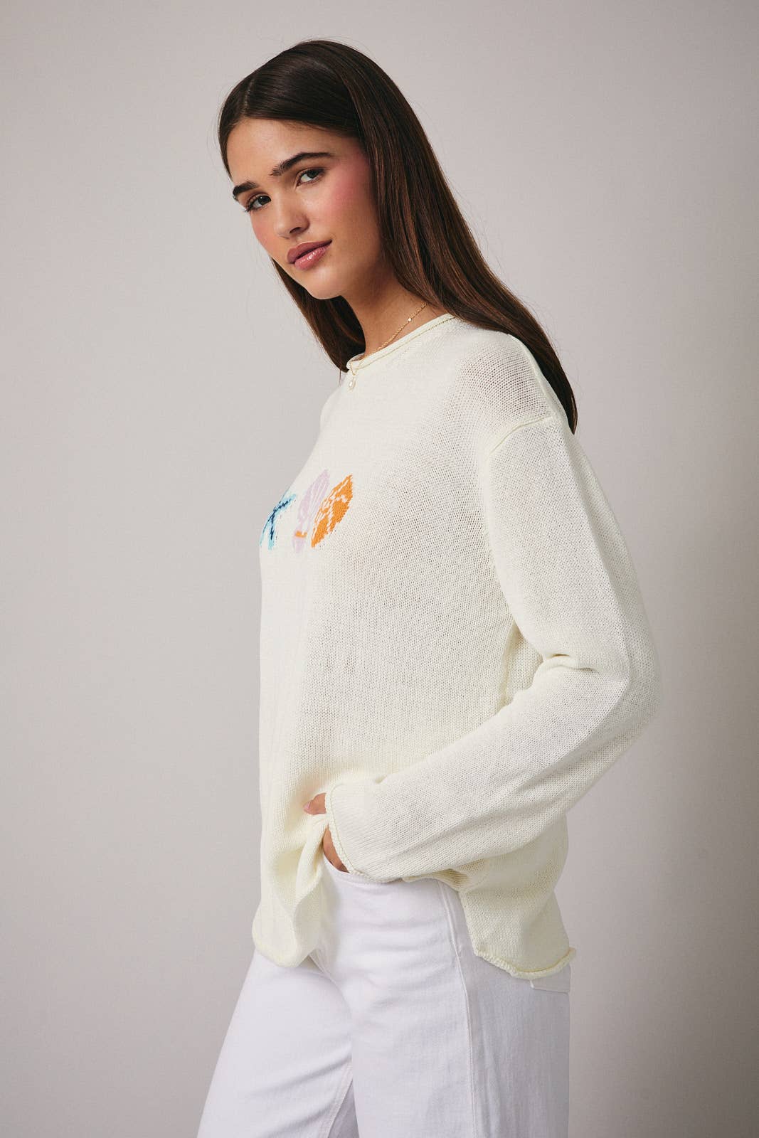 ROUND NECK LONG SLEEVE 'SEA' GRAPHIC SWEATER