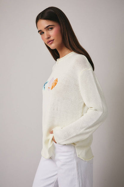ROUND NECK LONG SLEEVE 'SEA' GRAPHIC SWEATER