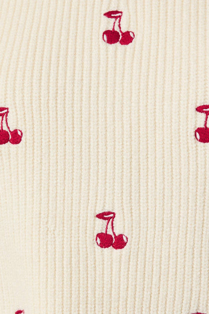 Sunday Edition Round Neck Long Sleeve “Cherry” Embroidered  Sweater