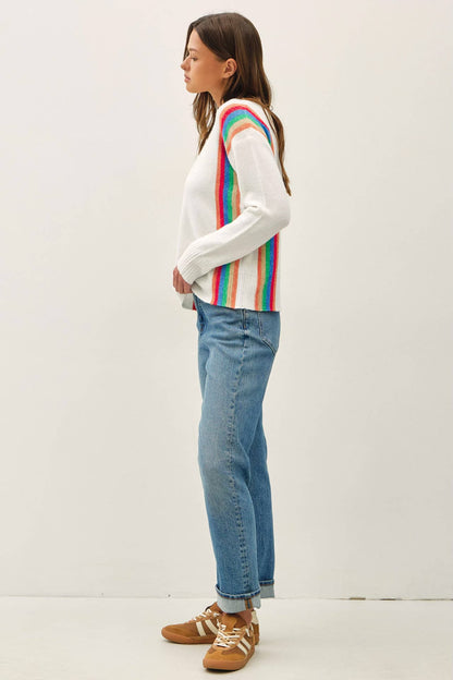 Wool Blend Vertical Rainbow Striped Sweater