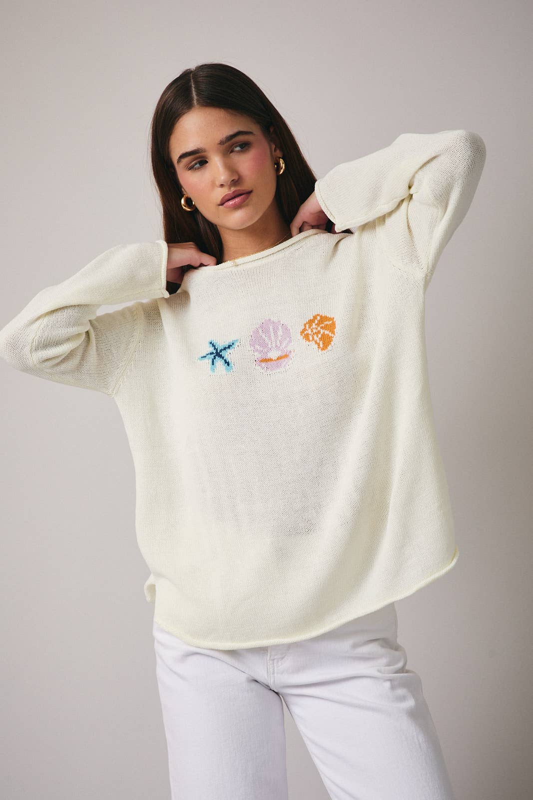 ROUND NECK LONG SLEEVE 'SEA' GRAPHIC SWEATER