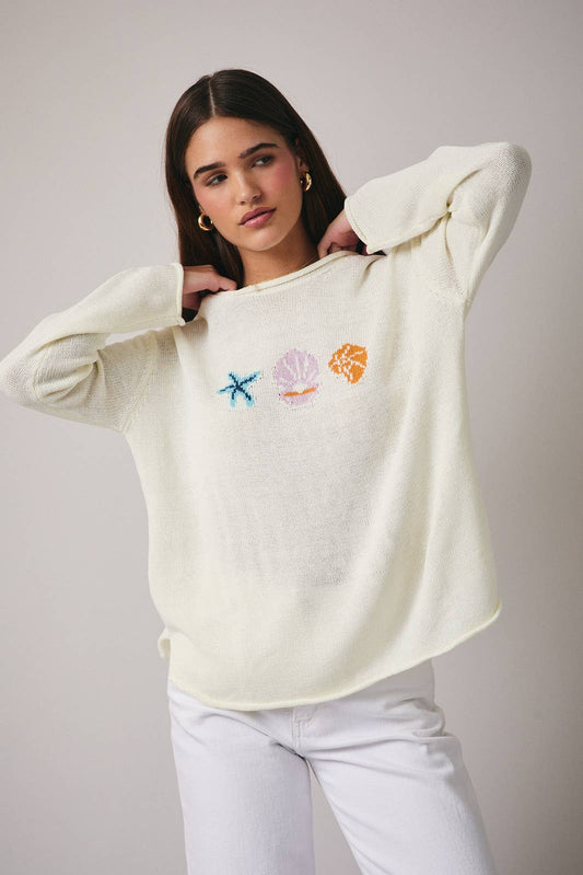ROUND NECK LONG SLEEVE 'SEA' GRAPHIC SWEATER