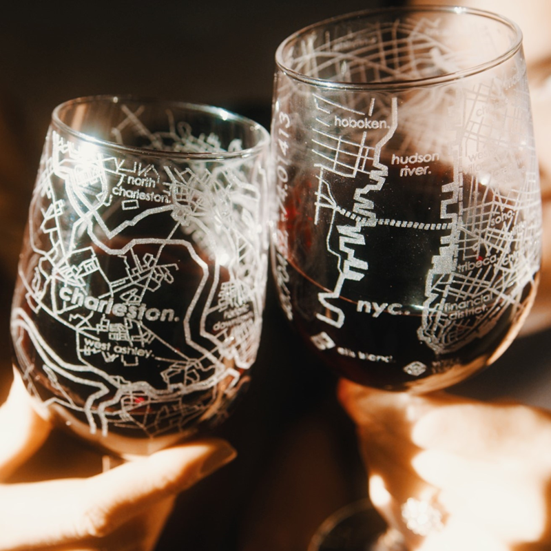CUSTOM ETCHED - Dunmore or Scranton / Town Map - Stemmed Wine Glass