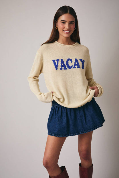 ROLL UP NECK LONG SLEEVE "VACAY “LT WEIGHT SWEATER