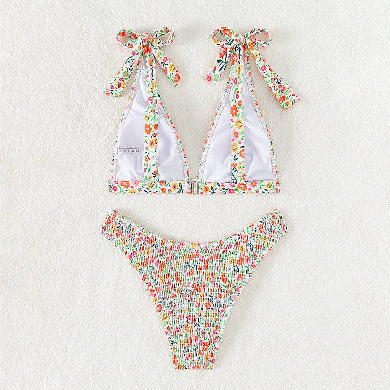 Sweet Floral Print Strap Tie Swimwear