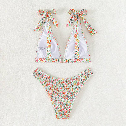 Sweet Floral Print Strap Tie Swimwear