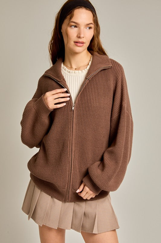 Zip Up Oversized Sweater Cardigan