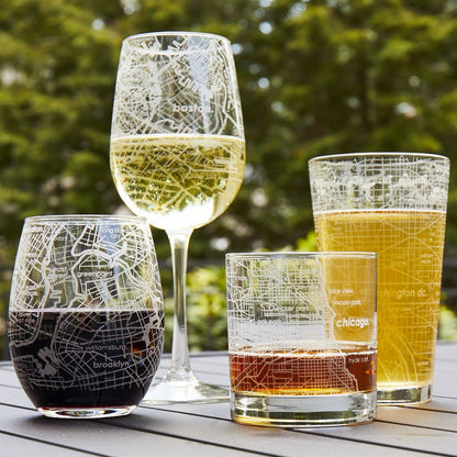 CUSTOM ETCHED - Dunmore or Scranton / Town Map - Stemmed Wine Glass