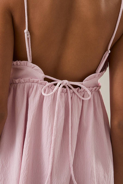 RUFFLE DETAIL SPAGHETTI STRAP SLEEVELESS A-LINE MINI DRESS