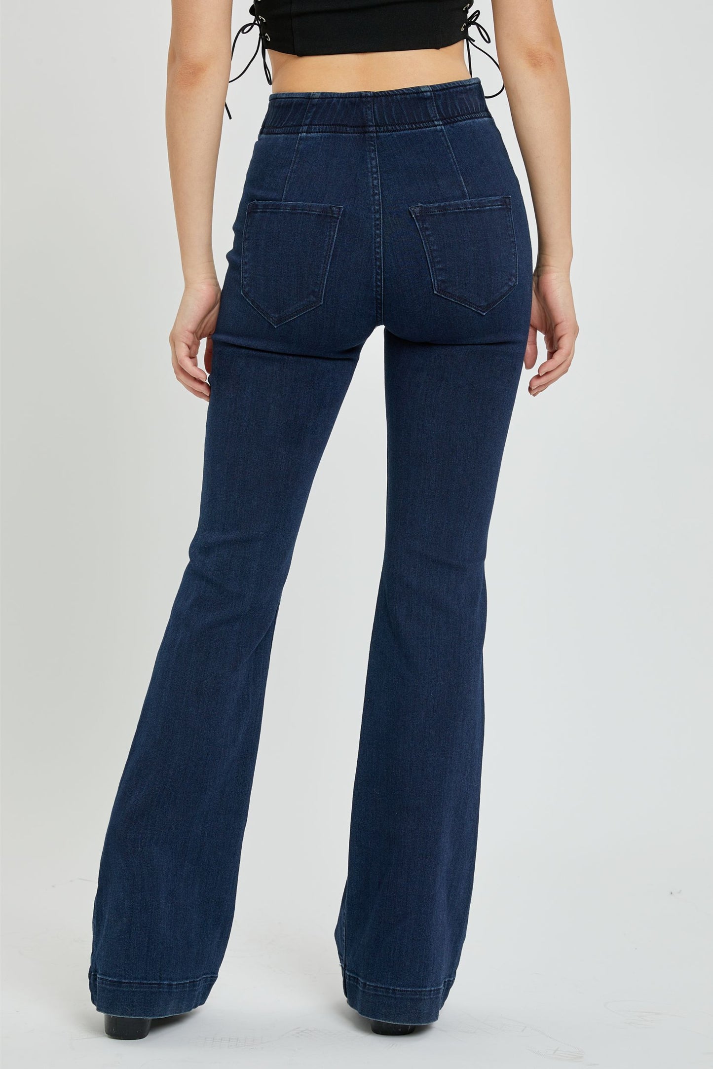 Cello Overlapped Waist Band Pull On Flare Jeans 34" Inseam