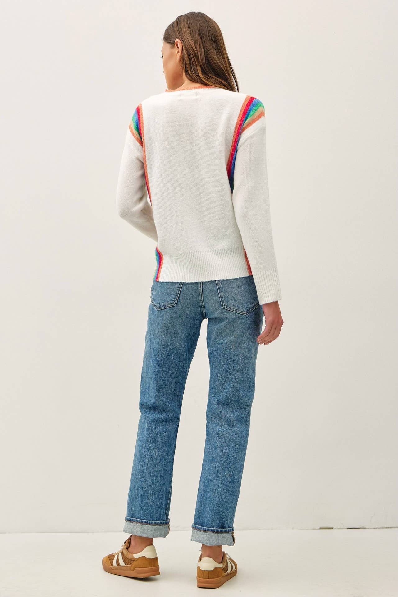 Wool Blend Vertical Rainbow Striped Sweater