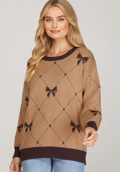 Long Sleeve Bow Pattern Sweater Top