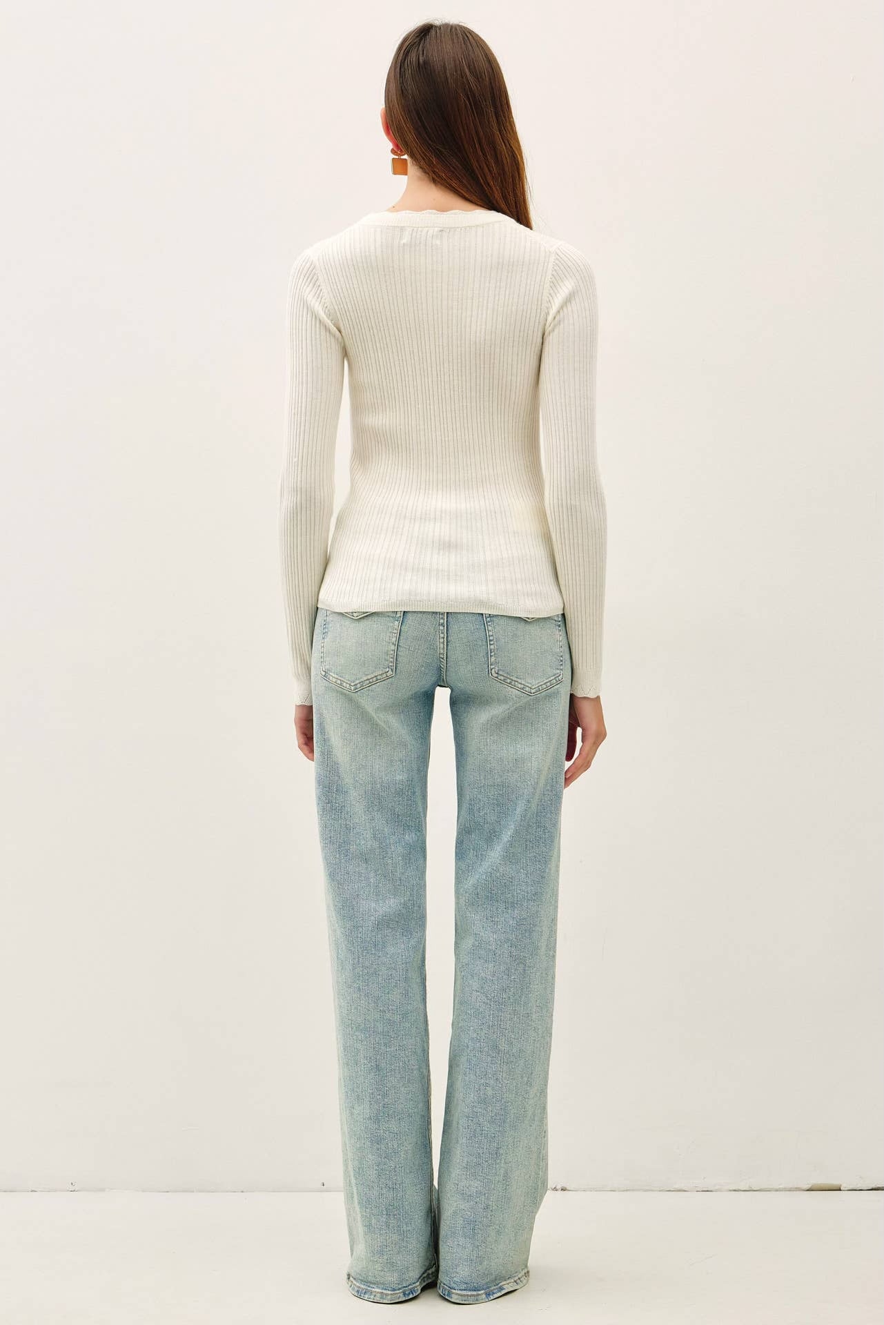 Scalloped Edge Neckline, Slim Fit, Ribbed Sweater Top