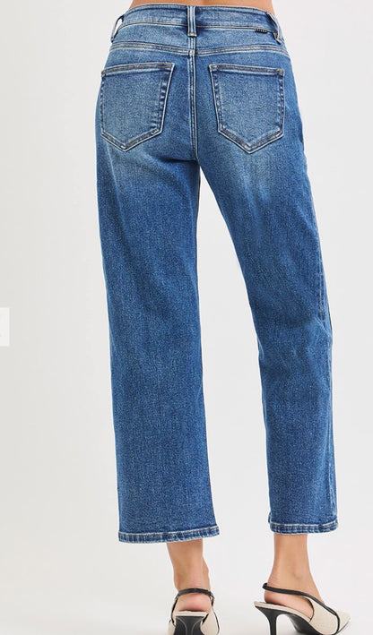 Risen High Rise Crop Straight Jeans