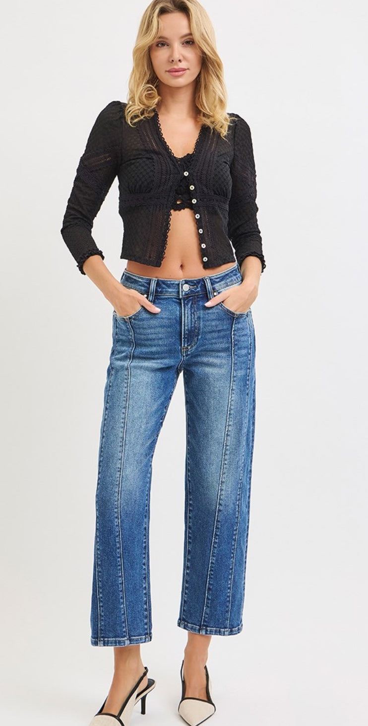 Risen High Rise Crop Straight Jeans