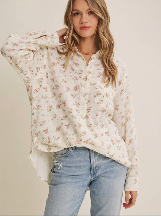 Soft Breeze Floral Cotton Gauze Relaxed Fit Shirt