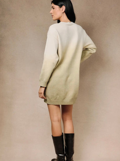 Round Neck Long Sleeve Ombré Sweater Mini Dress