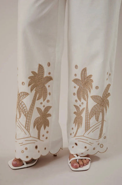 Sunday Edition Palm Tree Embo Detail Linen Pants