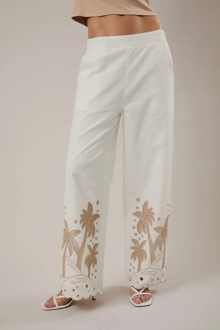 Sunday Edition Palm Tree Embo Detail Linen Pants