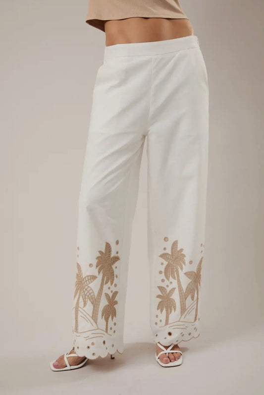 Sunday Edition Palm Tree Embo Detail Linen Pants