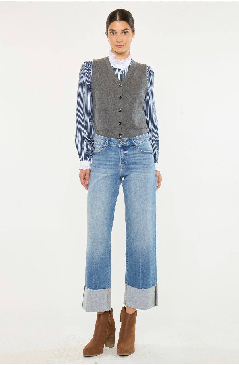 KanCan Mid Rise Crop Wide Jeans